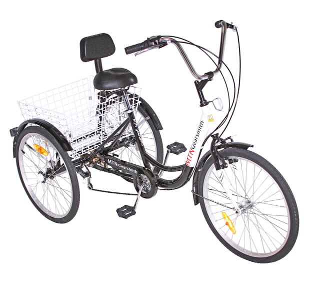 US Stock Baohooya Adult Trike 24-Inch Wheels with Shopping Basket Adult Tricycles 7 Speed Three-Wheeled Bicycles for Seniors Women and Men Three Wheel Bike