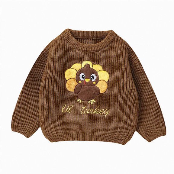 NOLDARES Toddler Baby Girl Boy Thanksgiving Sweater Knit Long Sleeve Pullover Fall Winter Clothes,A121-Coffee