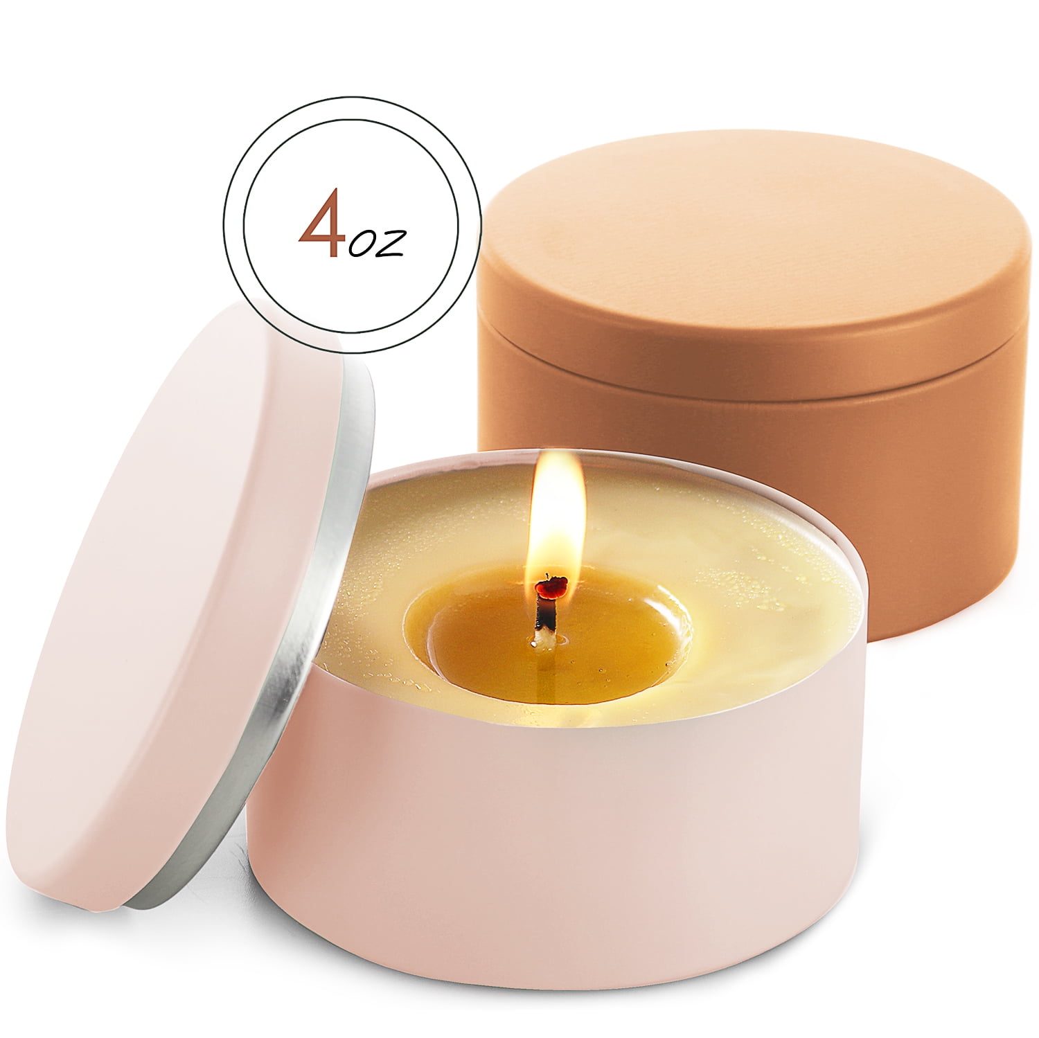 Hearth & Harbor 4 Oz, 12 Pack Peach and Copper DIY Candle Containers with Lids - Tin Candle Jars for Making Candles - Metal Candle Jars - Bulk Tins Storage for Candle - Solid