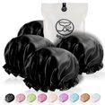 thumbnail image 1 of Bonnet de Douche Réutilisable Extra Grand pour Hommes, Femmes (Noir 4 Pack) Satin Double Couche Eva Imperméable Bonnet pour Cheveux Longs, 1 of 4