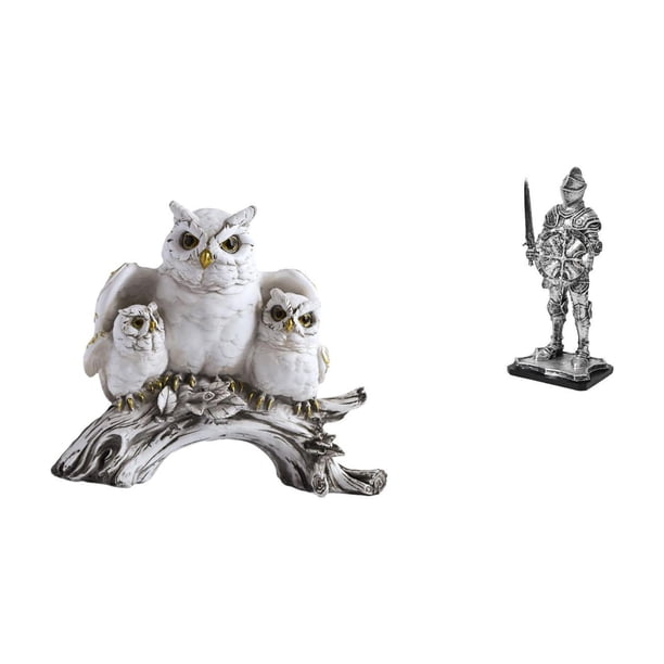 Juego de figuras de búho, estatua de búho, estatua de caballero, artesanías de animales, figura en miniatura de resina, coleccionable de escritorio, a
