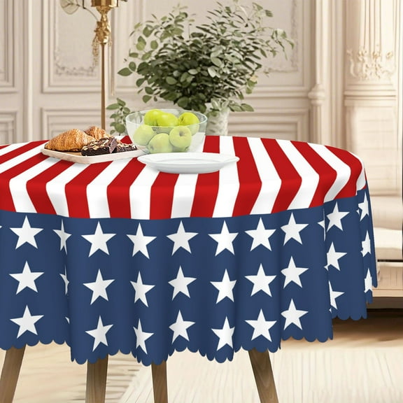 4th of july tablecloth ,60" x 60" Patriotic Decorations Round Tablecloth Independence Day American Flag Tablecloth