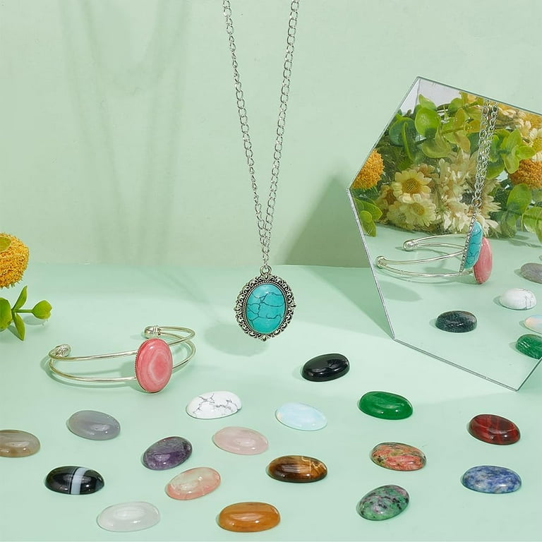 DIY 25 Pcs Oval Cabochon Flatback Semi-Precious Gemstones Beads