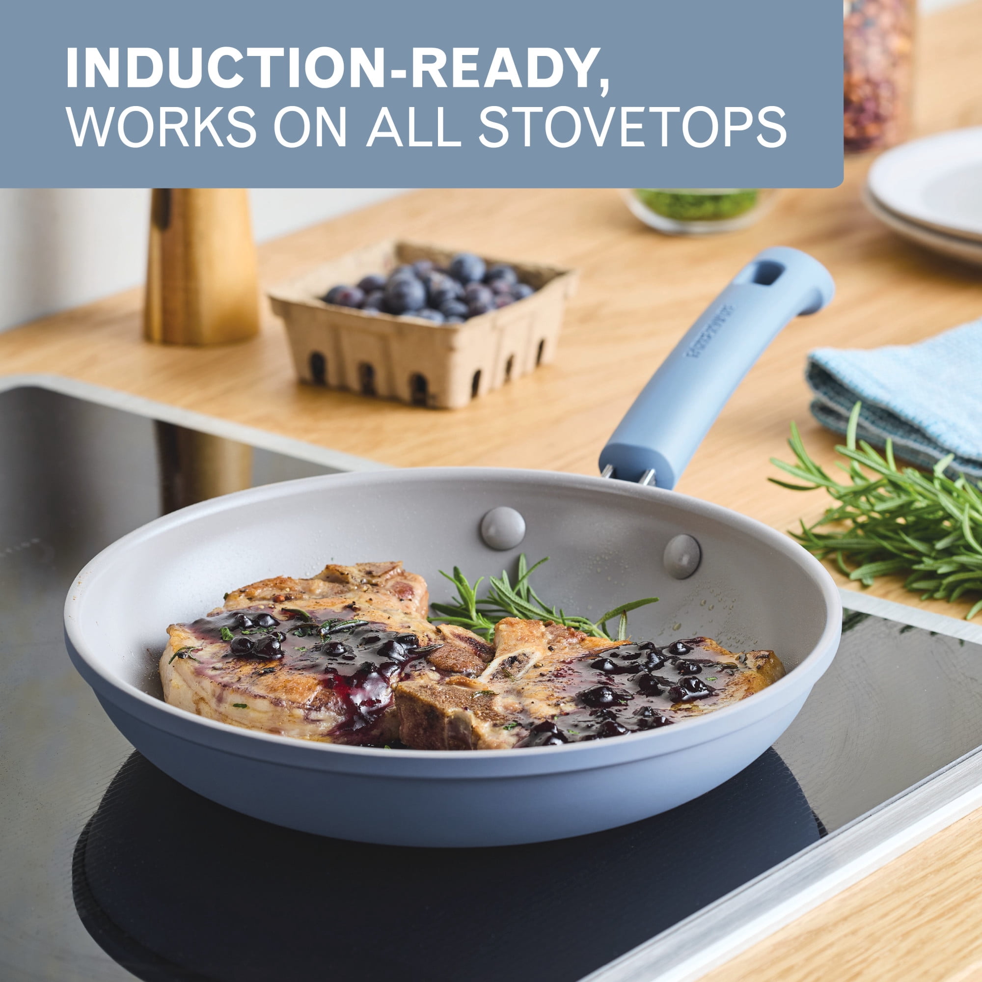 Farberware TrueCook Ceramic Plus Induction Frying Pan, 10-Inch, Steel Blue