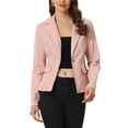 thumbnail image 1 of INSPIRE CHIC Women's Notched Lapel Button Up Long Sleeve Washed Denim Jacket M Pink, 1 of 6