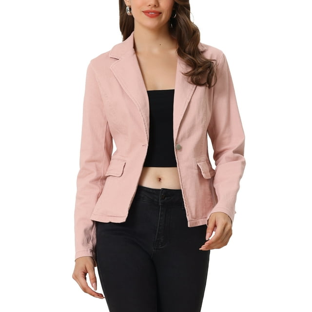 INSPIRE CHIC Veste en Denim Délavé pour Femme à Revers Cranté, Boutonnée, Manches Longues, TP Rose