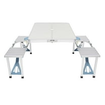 SAZYY Portable Folding Table with 4 Seats, Heavy Duty Aluminum Picnic Table and Bench Set with Suitcase and Umbrella Hole for Camping Dining BBQ