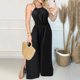 thumbnail image 2 of Gibobby Mono Ajustado de Verano Mujeres Daily Summer Casual V cuello sin mangas Halter Split Halter Backless mono Slim Fit mamelucos de pierna ancha(Negro， XL), 2 of 5