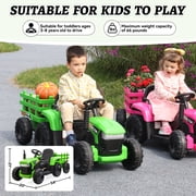 TOBBI 12V Electric Battery-Powered Ride On Toy Tractor Trailer, Green