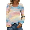 thumbnail image 2 of QUNYINEY Fall Tshirts for Women Plus Size Tie Dye Button V Neck Long Sleeve Tops Pullover Loose Fit Womens Graphic Tees, 2 of 7