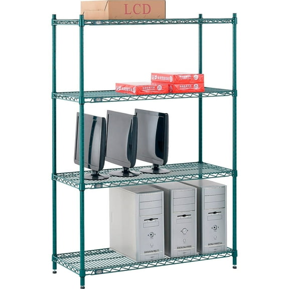 Nexel Poly-Green, 4 Tier, Wire Shelving Starter Unit, 42"W x 18"D x 54"H