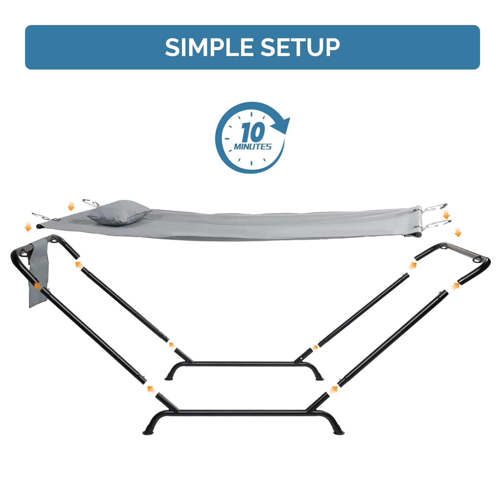 Freestanding Hammock with Stand 600LBS Heavy Duty Outdoor Hammock Bed with Soft Pillow and Storage Bag Grey