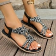 thumbnail image 5 of SYMOID Womens Fashion Casual Gladiator Flat Heel Slip-On Rhinestone Sandals for Summer,Black,Size 36, 5 of 9