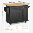 thumbnail image 5 of KFFKFF Rolling Kitchen Islands, Kitchen Cart with 43" Wooden Surface, Storage Cabinet, Foldable Extension, Condiment Holder, Towel Hanger, Adjustable Shelves, Drawer, Hooks, Black, 5 of 9