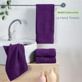 thumbnail image 3 of Mocassi Turkish Cotton Hand Towel Set, 4-Pack, 16" x 28", Highly Absorbent - Soft Bathroom Towels, Purple, 3 of 6