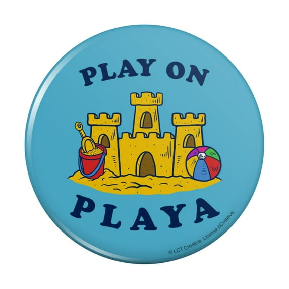 Play On Playa Player Sandcastle Funny Humor Pinback Button Pin