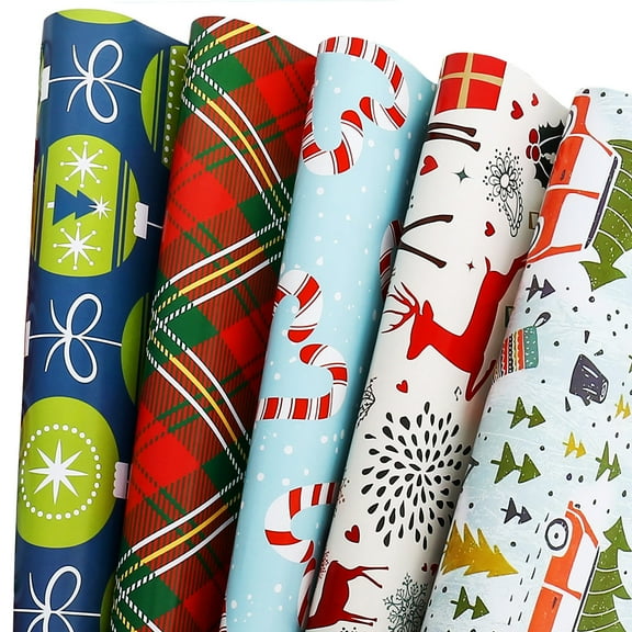 Christmas Gift Wrapping Paper for Kids Boys Girls - Elegant Xmas Patterns Gift Wrap Paper for Party, Baby Shower - 10 Sheets, 20 x 29 inch