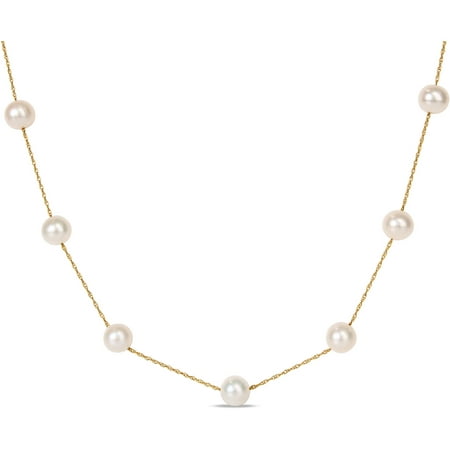 Miabella 7-8mm White Cultured Freshwater Pearl 10kt Yellow Gold Tin-Cup Necklace, 17