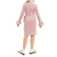 thumbnail image 4 of Langwyqu Long Sleeve Flared Sleeve Girls Slim Waffle Knit Dress With Belt For 5-14 Years, 4 of 5
