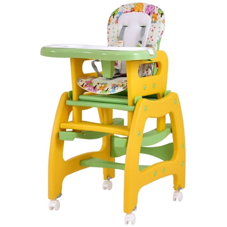 GHP Yellow & Green PP & Fabric Multi-functional Baby High Chair w Lockable