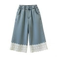 thumbnail image 4 of LIJCC Toddler Baby Girls Daily Jeans Straight Wide Leg Lace Denim Pants Elastic High Waist Denim Trousers Fashionable Casual Jeans(Blue,5-6 Years), 4 of 6