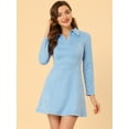 thumbnail image 4 of DARING DIVA Faux Suede Lapel Neck Long Sleeve A-Line Dress L Light Blue, 4 of 6