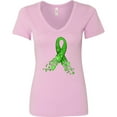 thumbnail image 3 of Inktastic Mental Health Awareness Ribbon with Green Hearts Women's V-Neck T-Shirt, 3 of 5