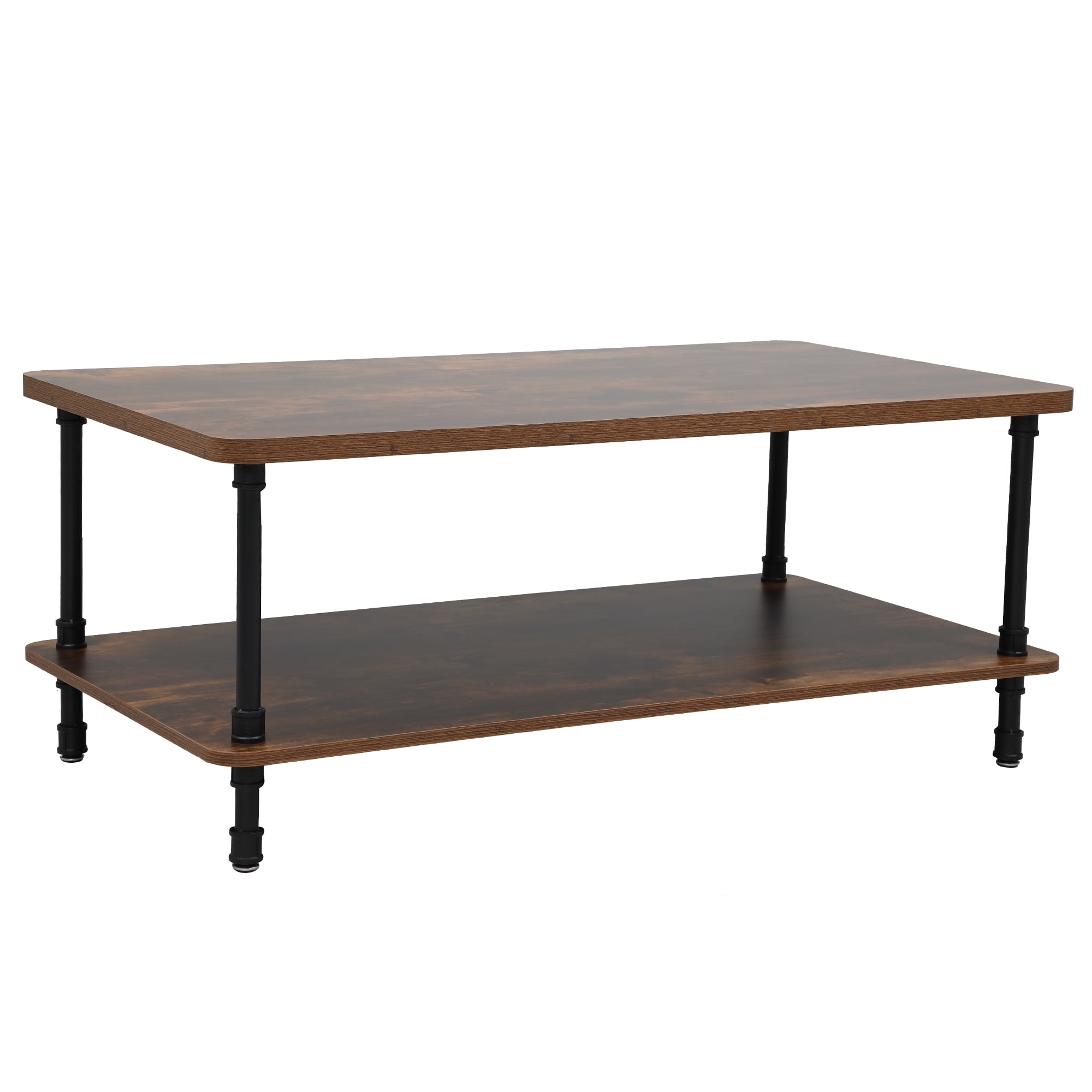 Lowestbest Modern Industrial Style Metal Frame Wooden Rectangular Wood Grain Coffee Table, Two-Story Side Table with Storage Shelf-Retro Color, Brown Lowestbest Modern Industrial Style Metal Frame Wooden Rectangular Wood Grain Coffee Table, Two-Story Side Table with Storage Shelf-Retro Color, Brown