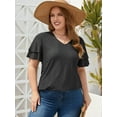 thumbnail image 6 of FlorCurve Plus Size Blouses for Women Short Double Ruffle Sleeve V-Neck Tunic Tops Eyelet Casual Shirts, Black XL, 6 of 8