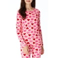 thumbnail image 4 of Beezizac Girls Heart Print Snug Fit Cotton Pajama Set Long Sleeve Valentine's PJS Size 6, 4 of 7