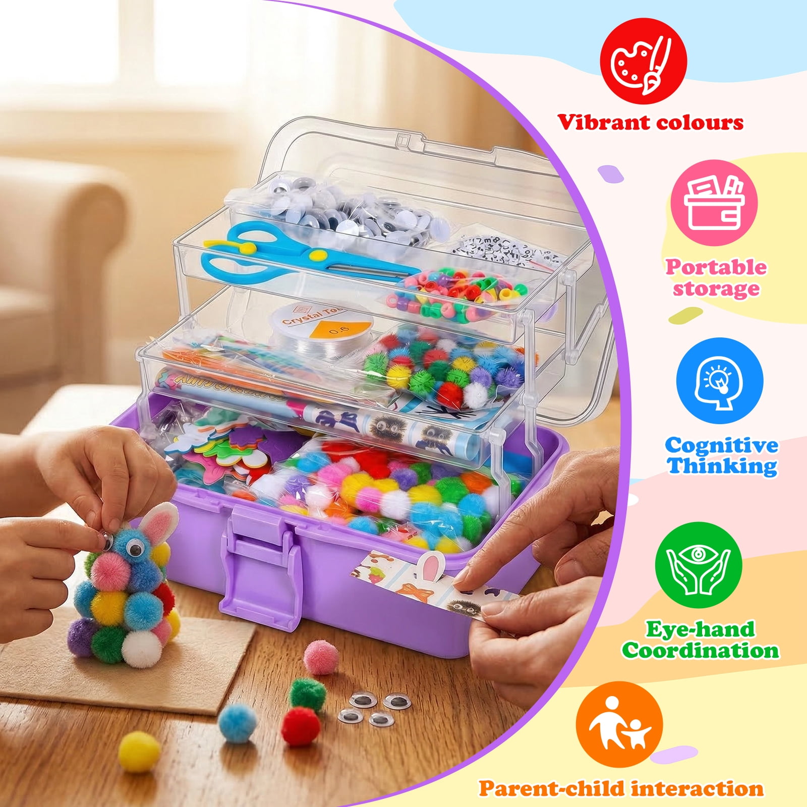 3000PCS Arts and Crafts Supplies for Kids DIY Craft Kits Art Supplies Materials Kids Crafts Set with Pipe Cleaners Craft Box Preschool Homeschool Toys Gift for Boys and Girls Age(Purple)