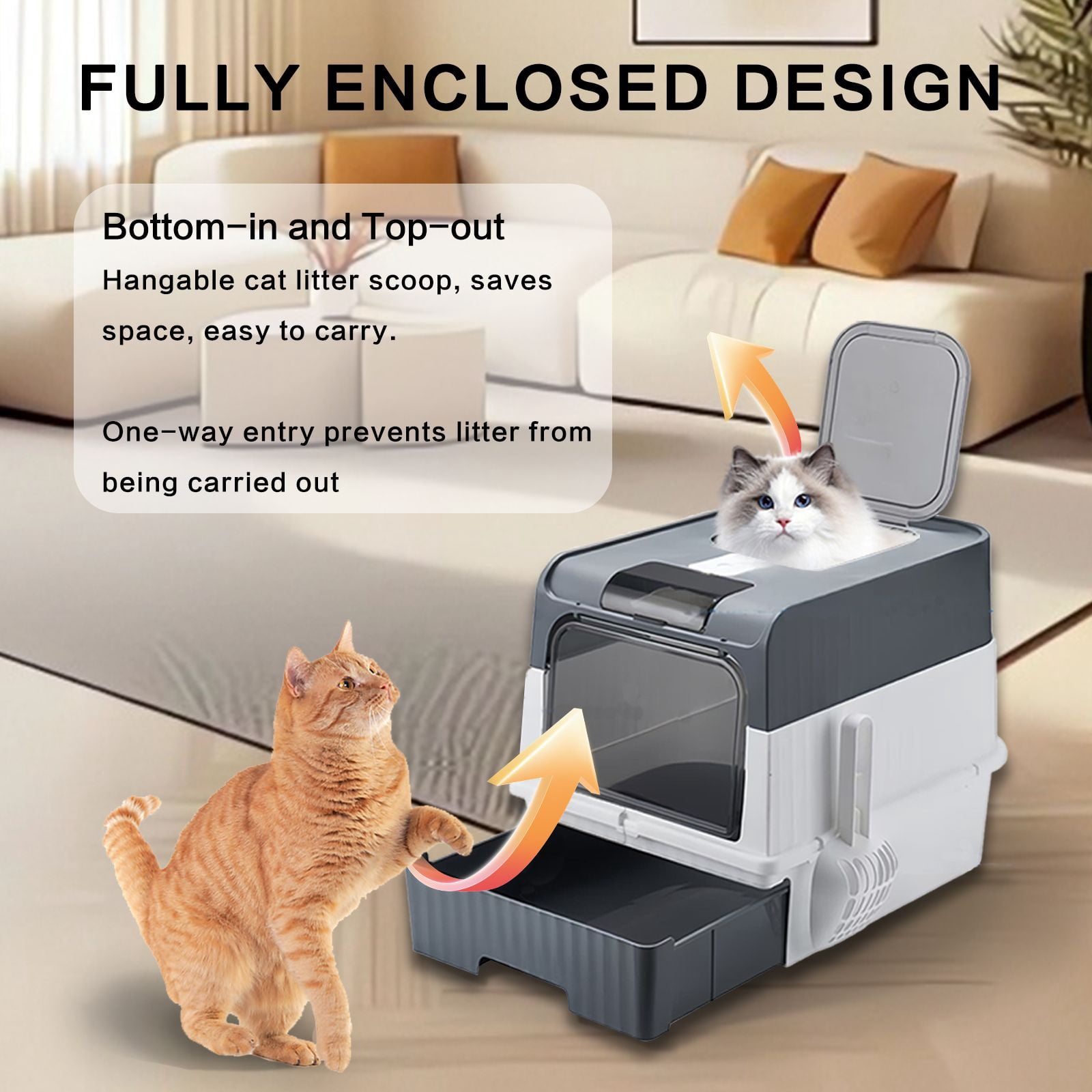 Ultimate Enclosed Cat Litter Box with Easy Clean Drawer & Anti-Spill Design for Large Capacity