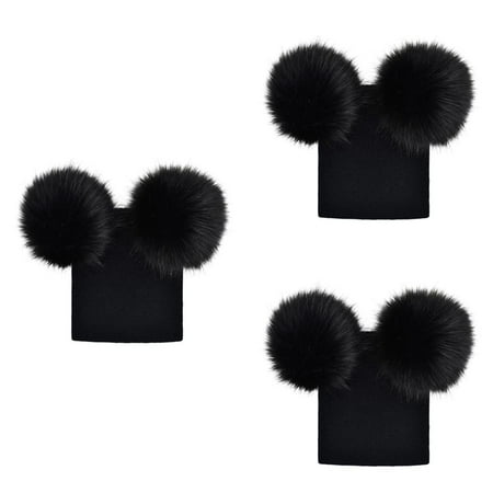 

3pcs Baby Girls Boys Double Pompom Hat Crochet Knitted Winter Warm Faux Fur Ball Hat Beanie Bonnet