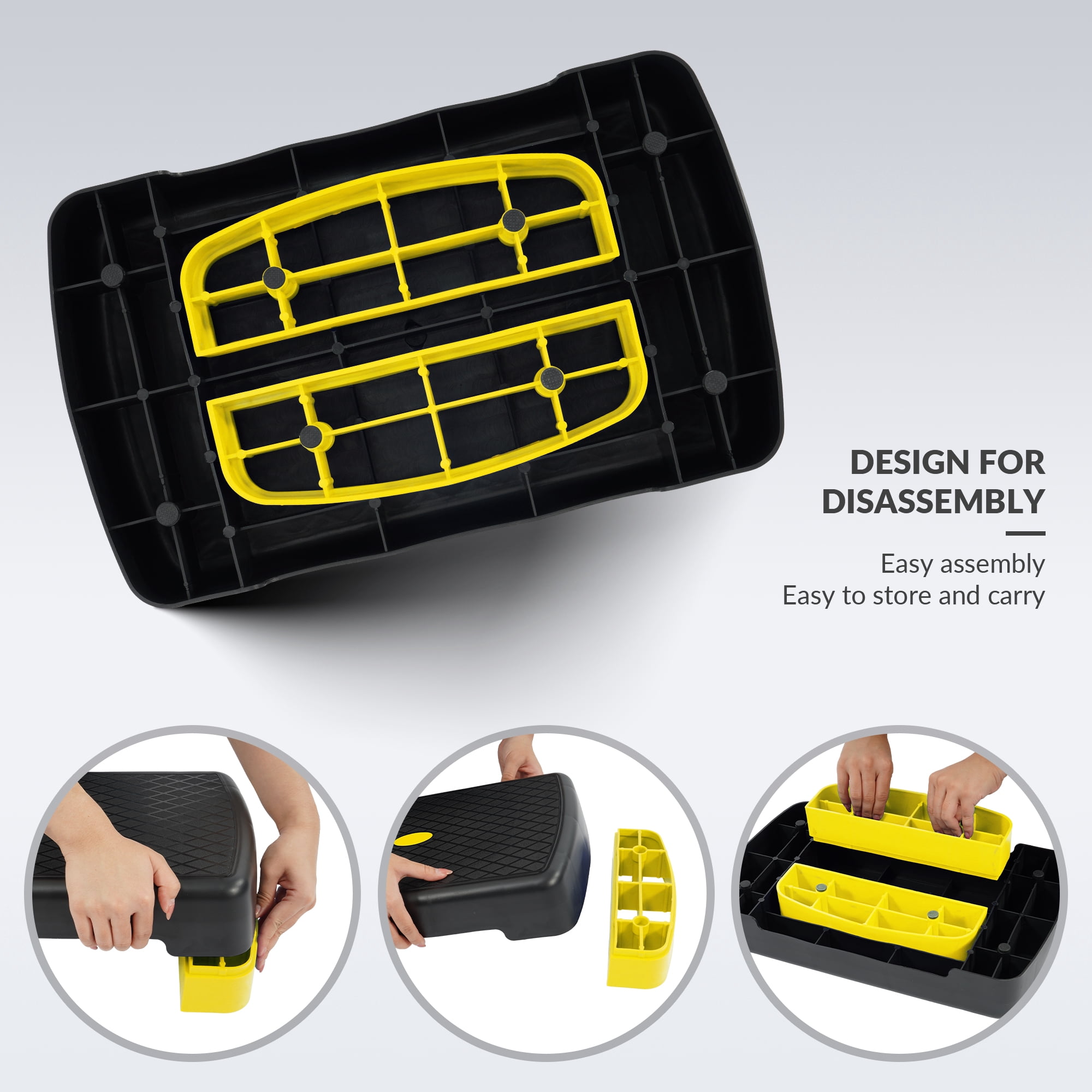 FlexWave Adjustable Workout Aerobic Stepper Step Platform Trainer, 18-Inch, Black/ Yellow