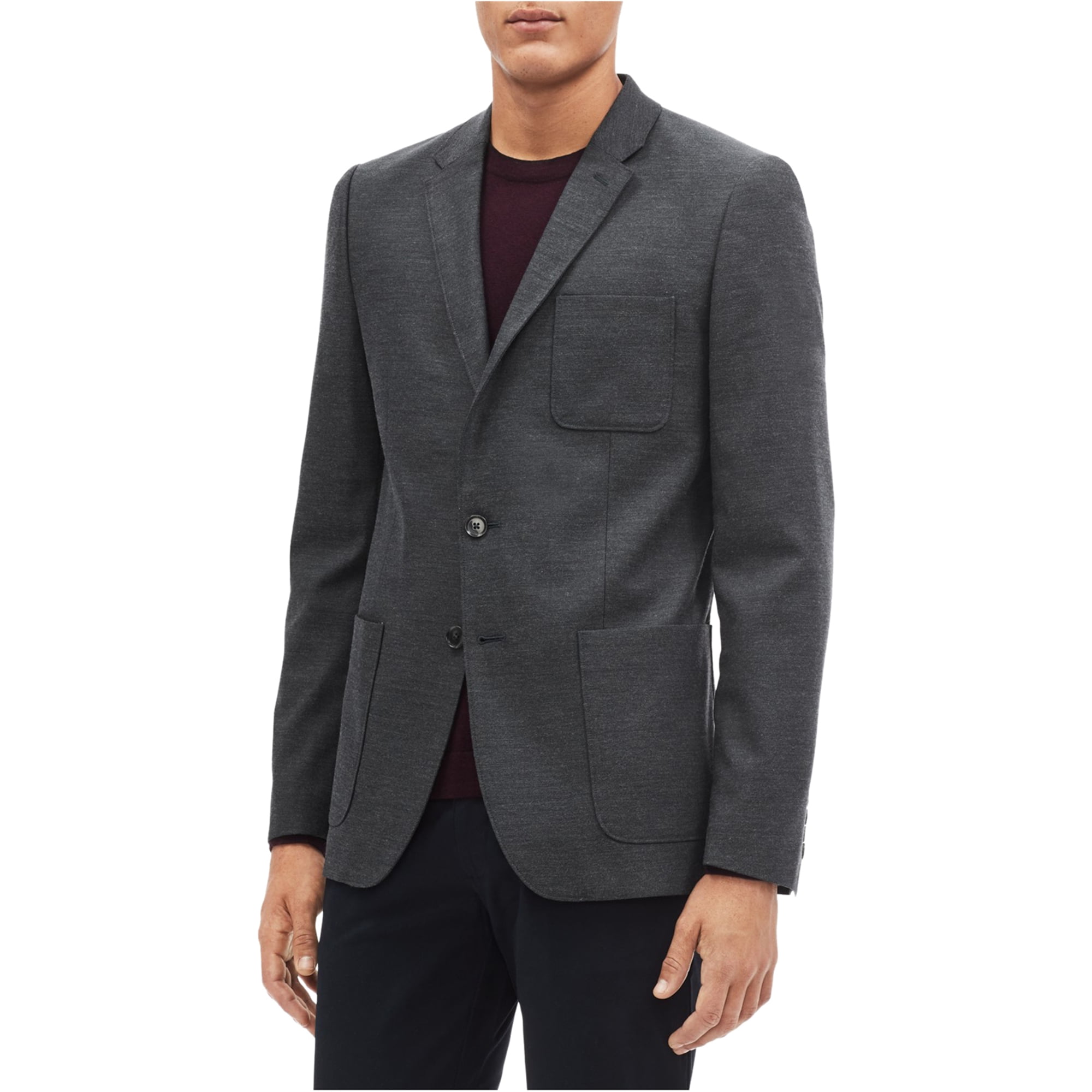 Calvin Klein Mens Twill Two Button Blazer Jacket, Grey, Large 