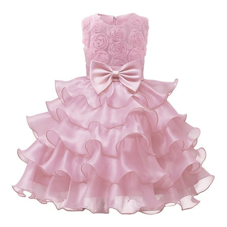 

Popvcly 0-5 Years Infant Baby Girl Ruffle Sleeveless Dresses Kids 3D Flower Lace Pageant Party Wedding Formal Gown