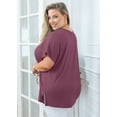 thumbnail image 5 of SHOWMALL Women Plus Size T Shirts Short Sleeve Tunic Side Slit Tops Summer V-Neck Blouse Purple 3X, 5 of 7