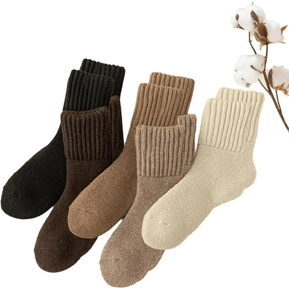 Women's Solid Mid-calf Socks for Fall and Winter, 5-Pack Thick Warm Boot Socks, Soft Cotton Wool Blend Crew Socks for Cold Weather