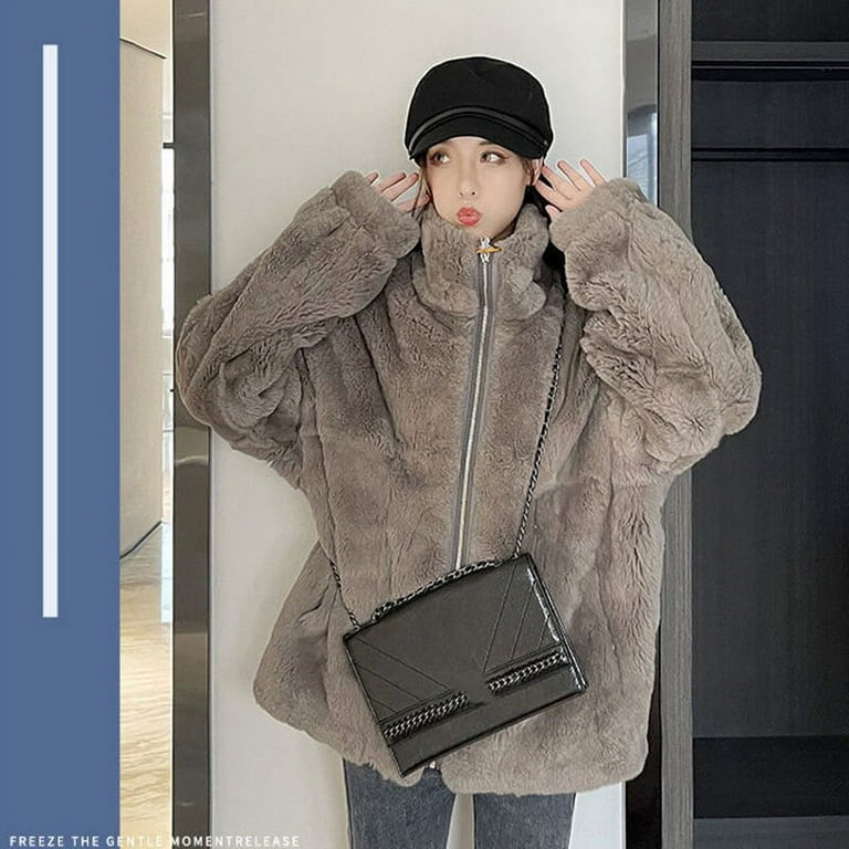 DanceeMangoo Winter Thick Faux Fur Coat Women Fashion Plush Stand Collar  Faux Mink Coats Female Korean Loose Soft Zip Furry Jacket 