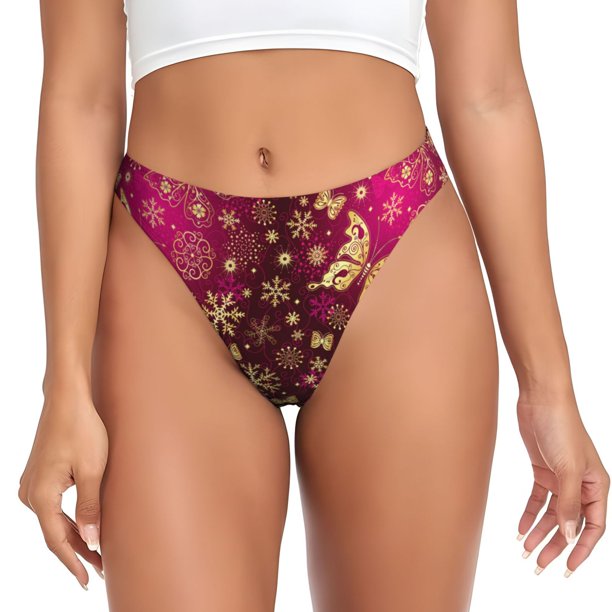 Fotbe Golden Snowflakes And And Butterflies Tanga Sin Costuras para Mujer con Estampado – Panties Invisibles, Transpirables y Cómodos para Uso Diario-Small