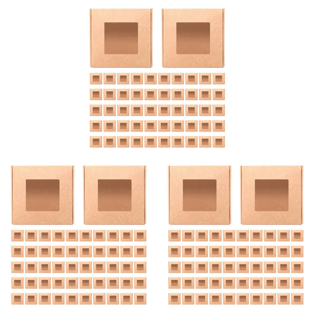 150 Pieces Mini Kraft Paper Box with Window Present Packaging Box Treat Box for Homemade Soap Treat Bakery Candy (Brown)