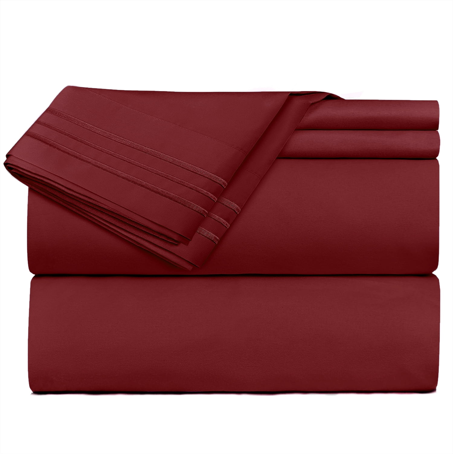 Clara Clark Premier 1800 Microfiber Collection 3-Line Bed Sheet Set, Twin Size, Burgundy Red
