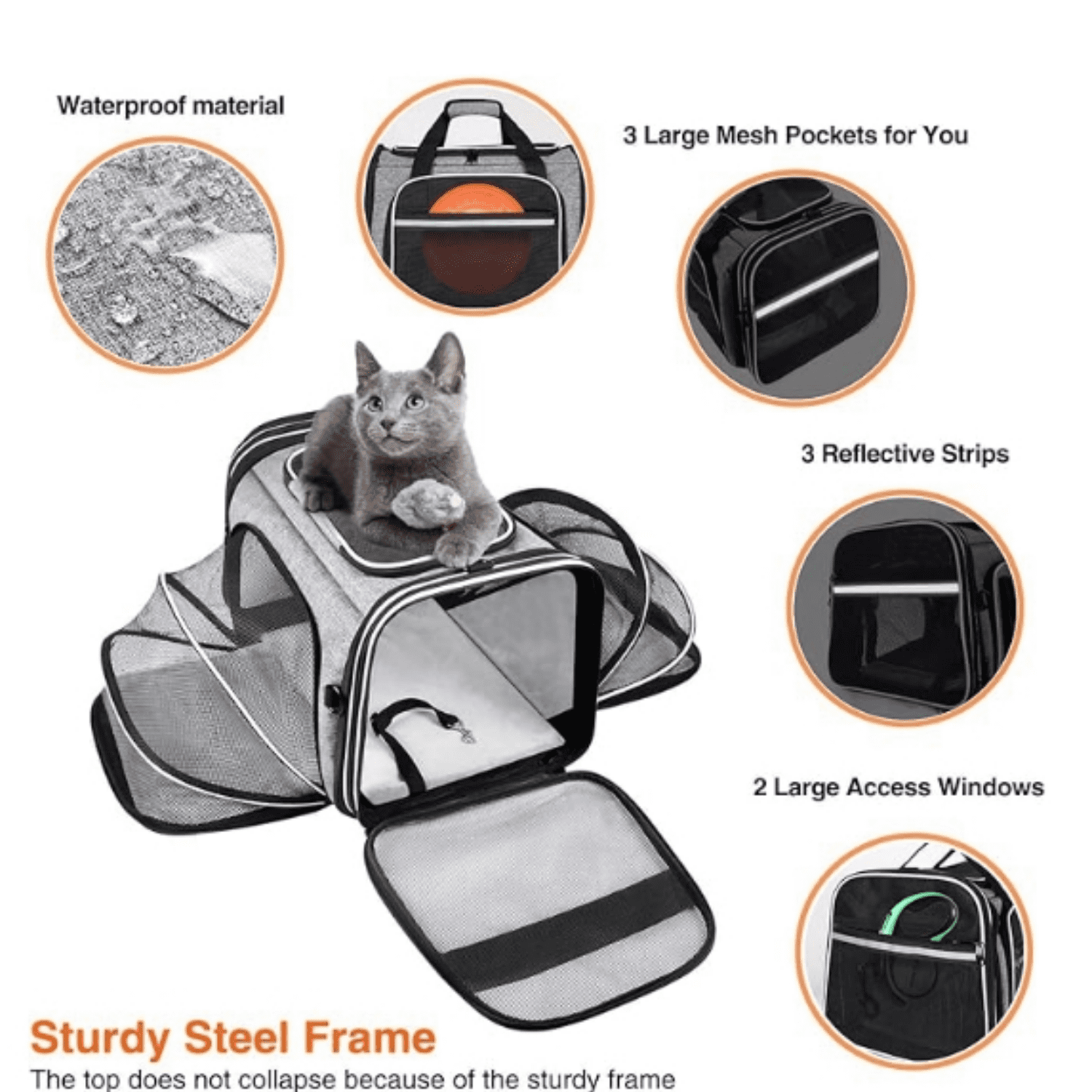 Airline Approved Soft Sided Pet Carrier Top Loading 4 Side Expandable Large Travel Cats Carrier Collapsible with 3 Removable Washable Pads and 3 Pockets for Cats Kitten and Small Dogs