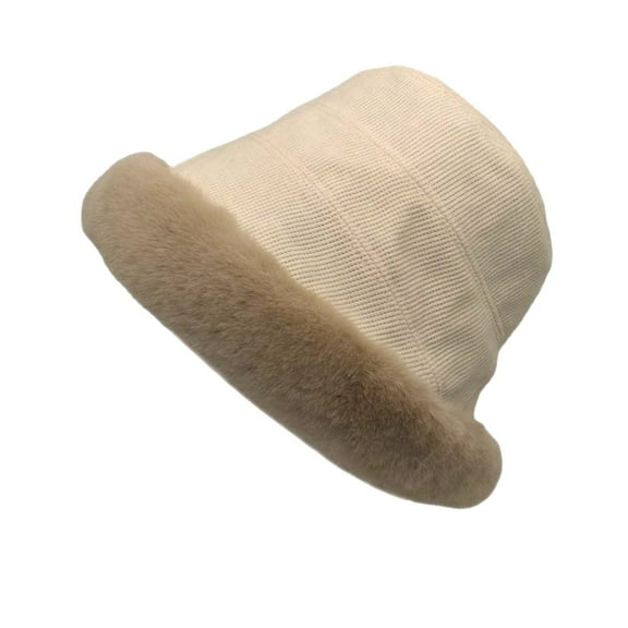 Dyfzdhu Winter Bucket Hats for Women Trendy Solid Fuzzy Fleece Fisherman Cap Outdoor Thick Warm Beige