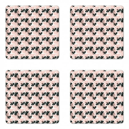 

Tropical Coaster Set of 4 Big Exotic Leaves with Gaps Hawaiian Island Nature Thematic Square Hardboard Gloss Coasters Standard Size Charcoal Grey Blush by Ambesonne