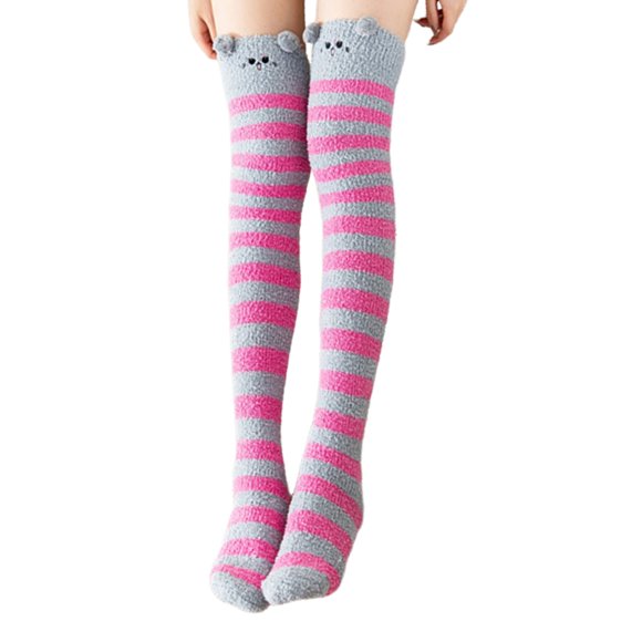 FhsagQ Socks Womens Socks Black Fuzzy over Knee Cartoon Thigh High Home Socks Winter Socks Socks Women's Warm High Leggings Warm Socks Costume Socks for Women Set Women's Socks Sleep Socks One Size