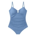 thumbnail image 4 of CHGBMOK Womens One Piece Swimsuit Tummy Control Ruched Bathing Suit V Neck Push Up Spaghetti Straps Swimwear, 4 of 6