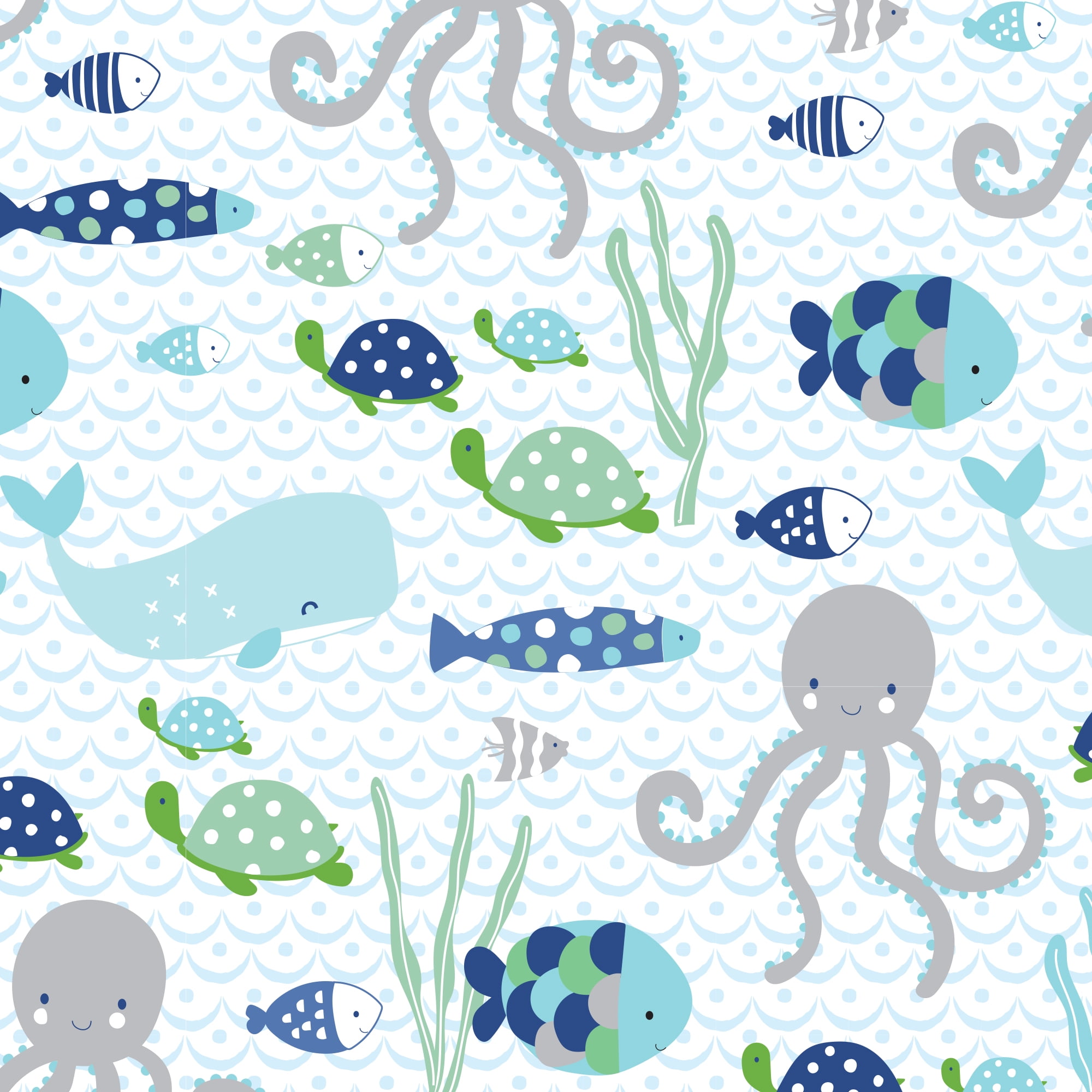 Lambs & Ivy Oceania Cotton Fitted Crib Sheet - Blue, Gray, White, Aquatic