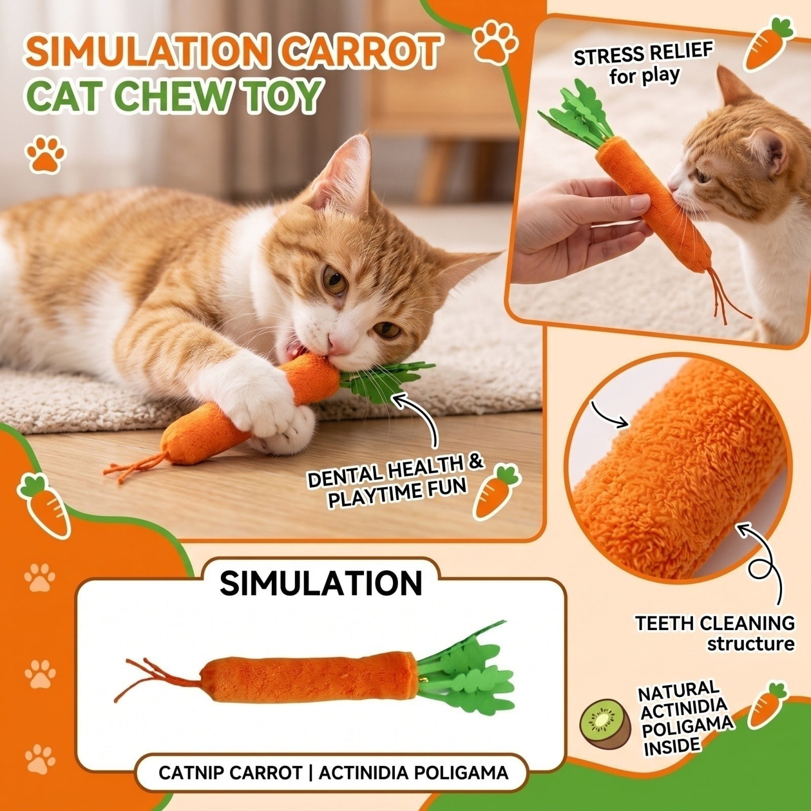 Interactive Cat Toys Cat Toys Interactive Carrot Shaped Plush Stuffed 9 Inch Clawvia Catnip Chew Toys Kitten Oral Chew Toys for Indoor Play Easter Themed Pet Accessory Orange 1