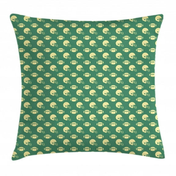American Football Throw Pillow Cushion Cover, Retro Style Pattern with Rugby Helmets and Balls Championship Tournament, Decorative Square Accent Pillow Case, 18 X 18 Inches, Green Cream, by Ambesonne
